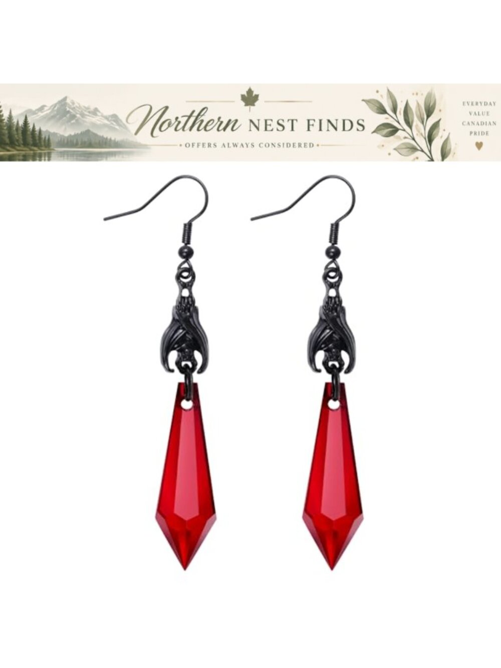 Gothic Bat Dangle Drop Earrings Alloy Crystal Accents Punk Rock